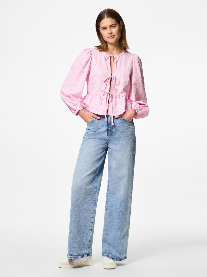Blouse - PCAGNETE O-NECK TIE TOP - Pink-A-Boo/Fushsia Pink - LB