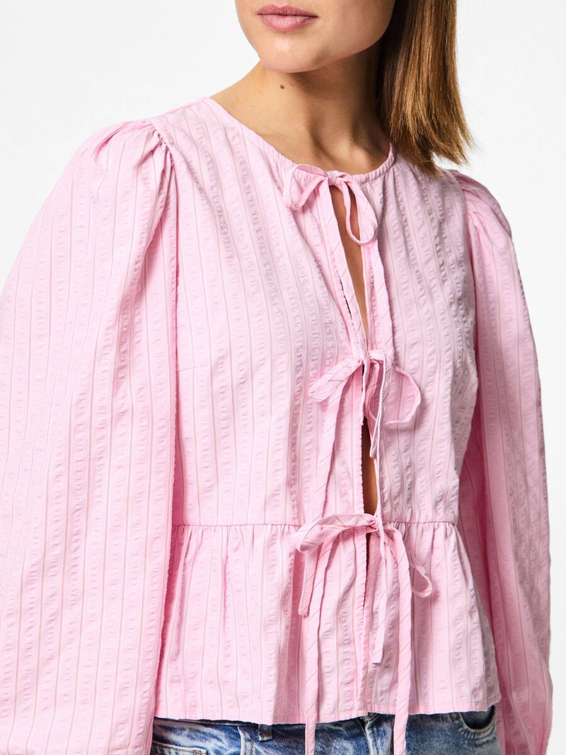 Blouse - PCAGNETE O-NECK TIE TOP - Pink-A-Boo/Fushsia Pink - LB