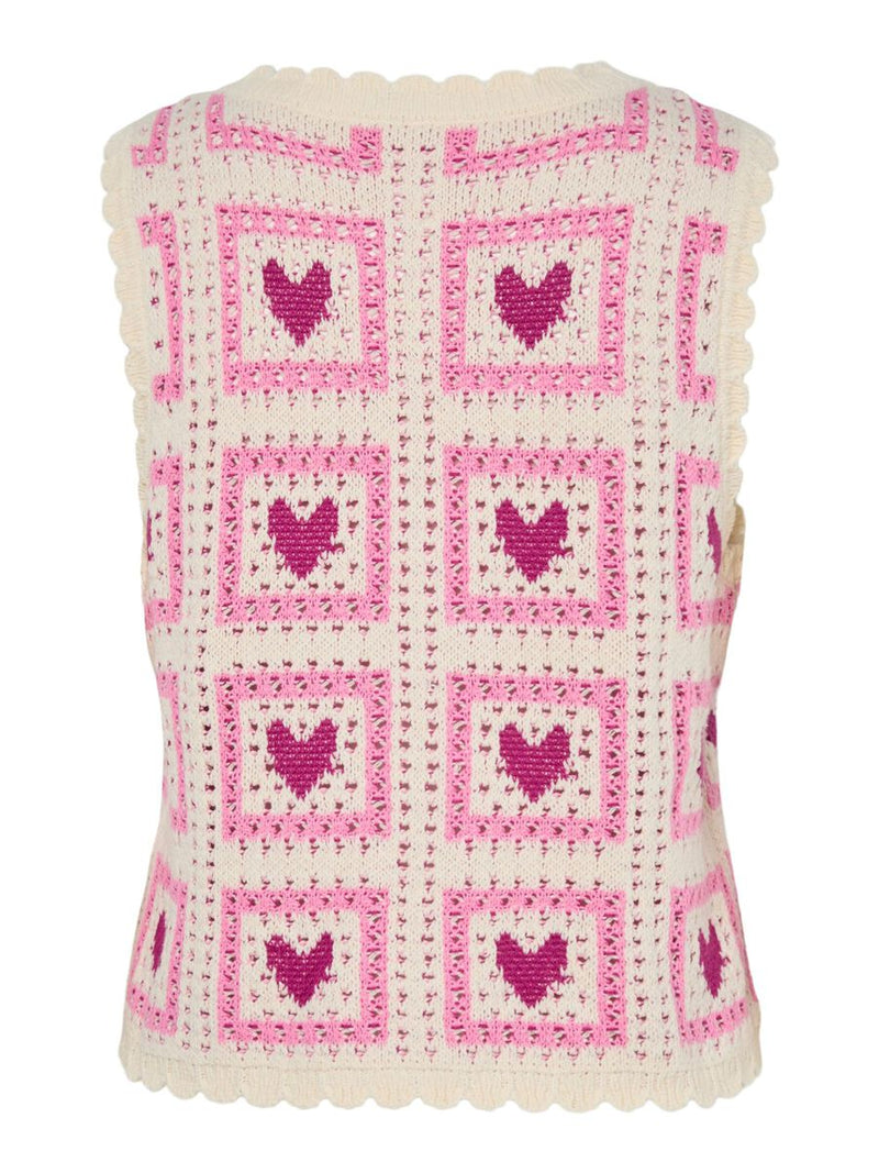 Vest - PCANNA KNITTED CROCHET VEST - Cloud Cream/Pink Heart