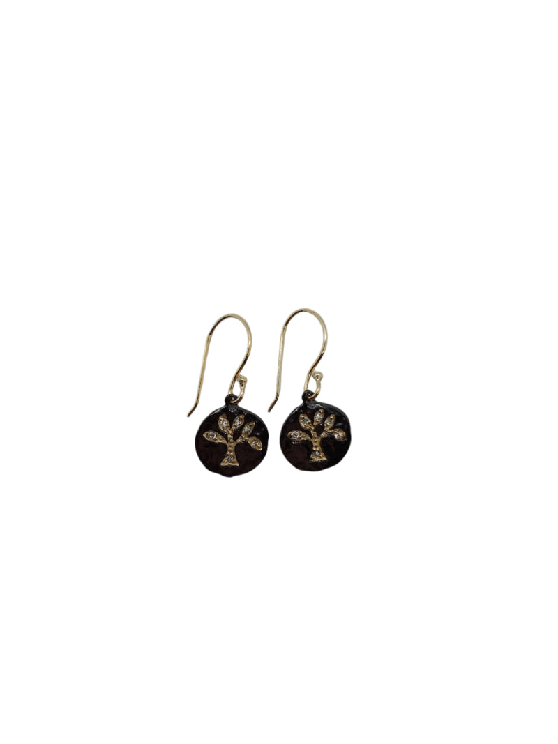 VIA London - Hammered Tree Hook Earrings - Black Enamel