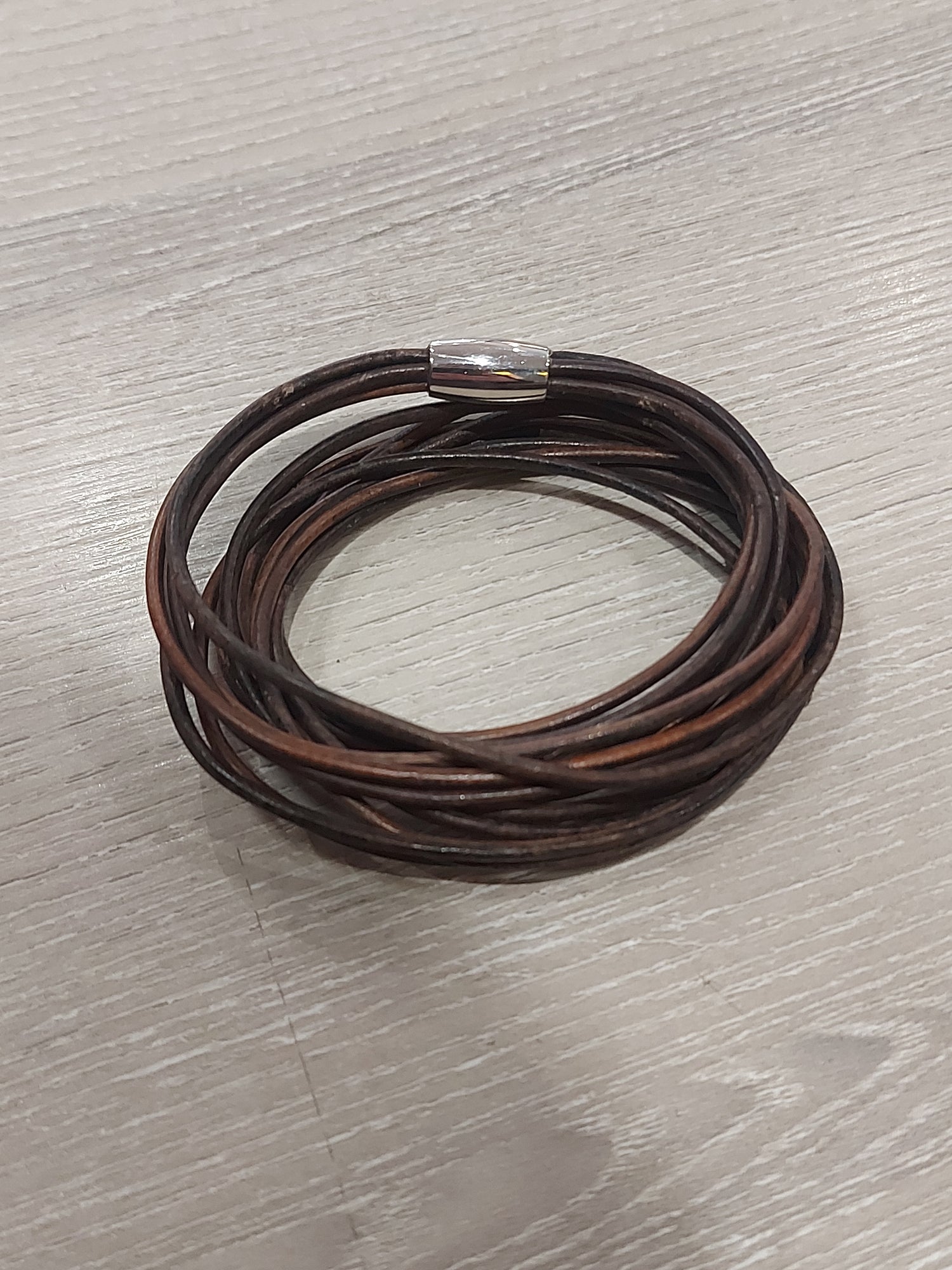 SAN Design - Leather & Steel Thin Brown - Black Bracelet - 19cm