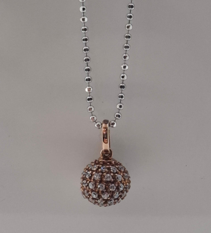 Juleo Jewellery - Pave Sphere Pendant Size 3 Necklace - 18ct Rose Gold Plated with Silver Chain