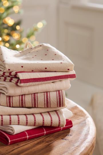 Tea Towel - OLGA - Red Stripes - 100% Cotton