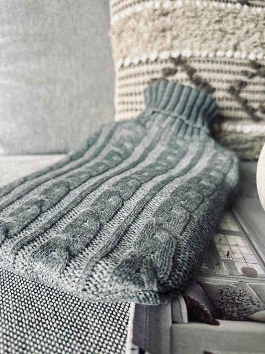 Hot Water Bottle - Knitted - Grey