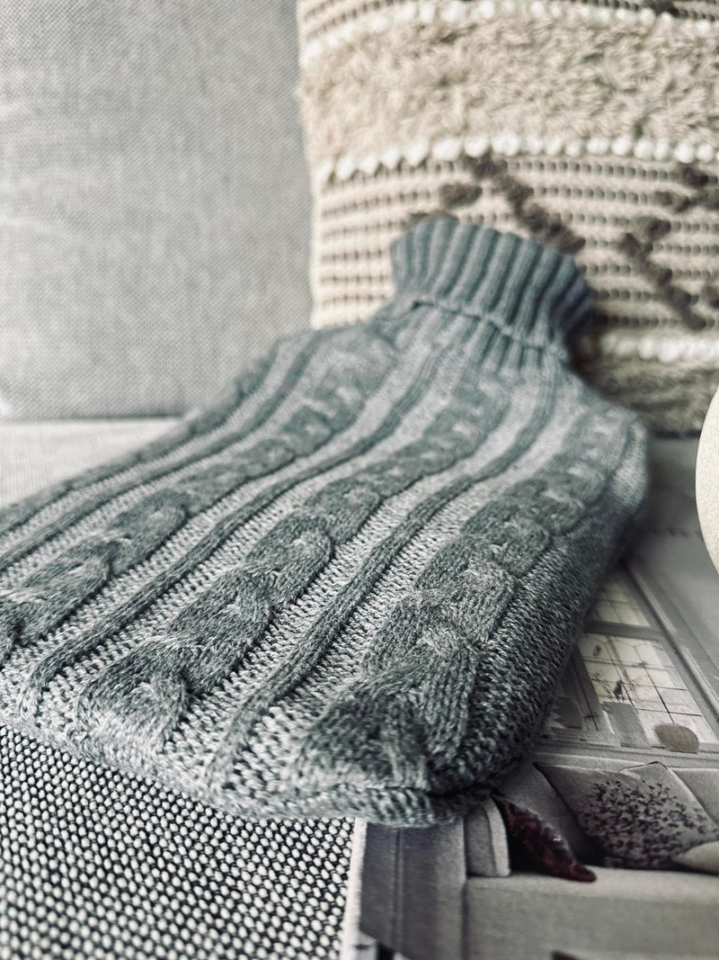 Hot Water Bottle - Knitted - Grey