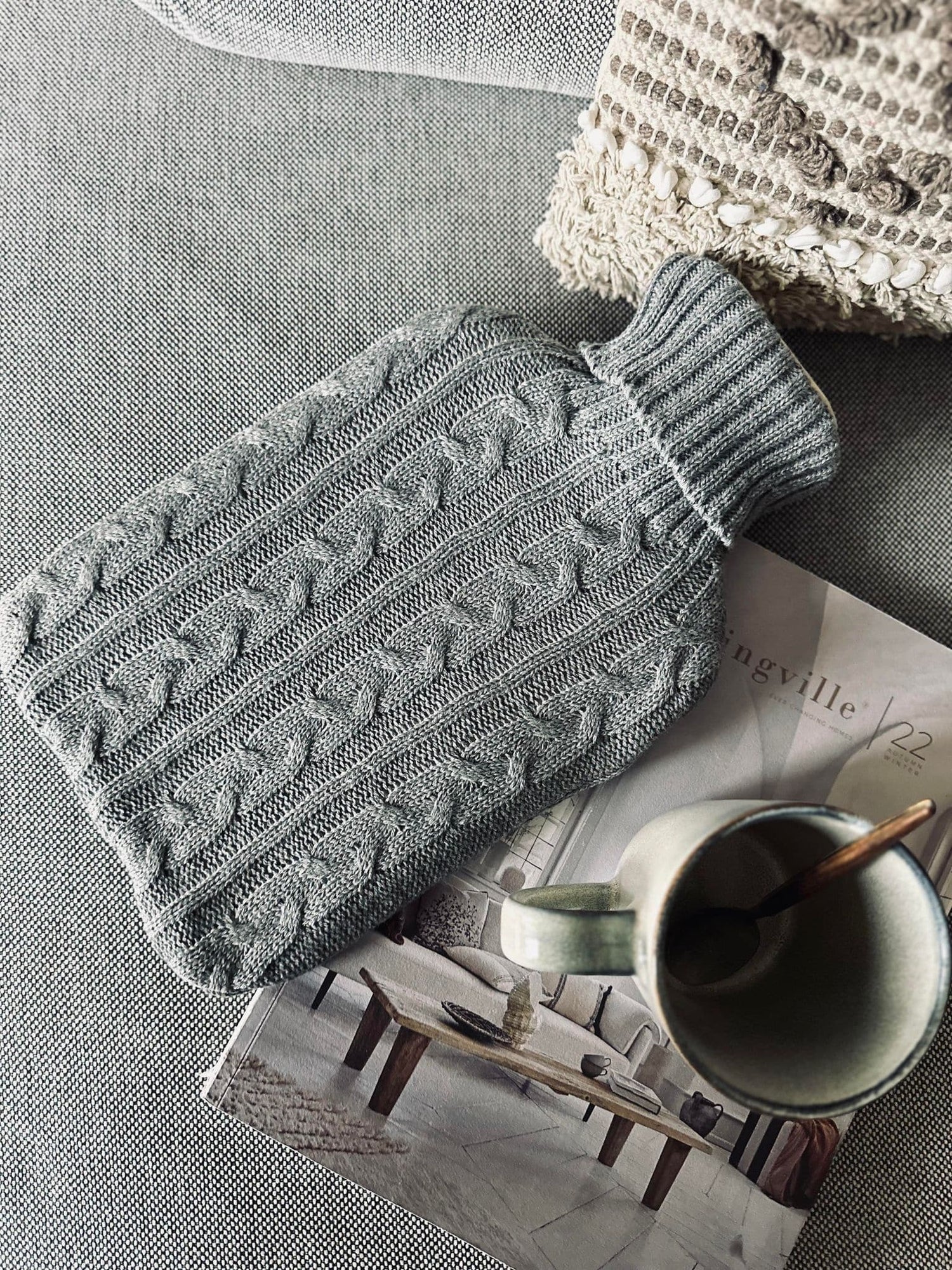 Hot Water Bottle - Knitted - Grey