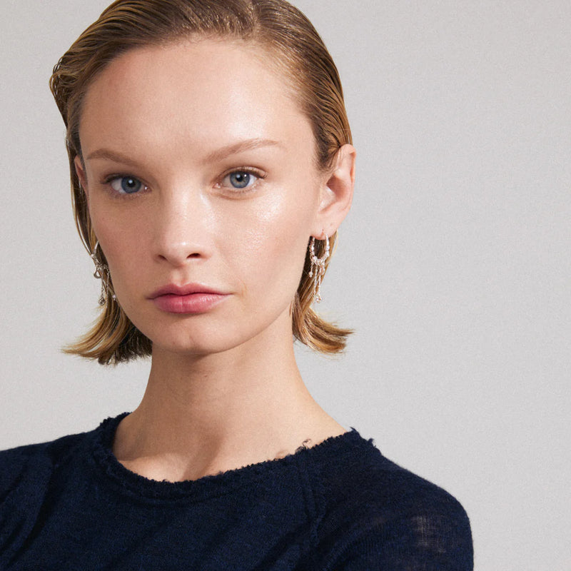 Earrings - ARLET - Silver Plated Hoops with Pendants
