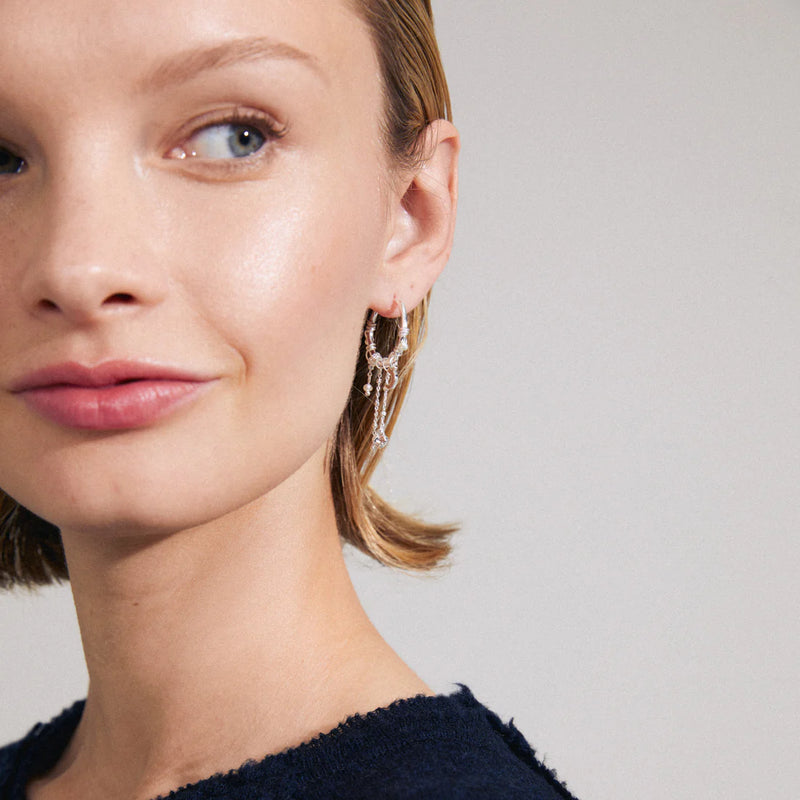 Earrings - ARLET - Silver Plated Hoops with Pendants