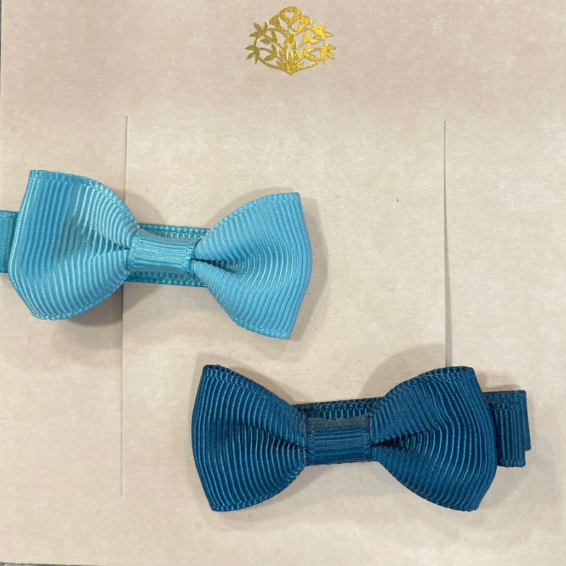 Hair Clips - Bow - Set/2 - Navy/Sky Blue