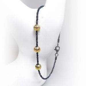 SAN Design - Oxidised 925 Silver Chain - 18ct Gold Plated beads - 16cm