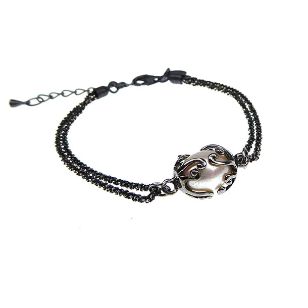 SAN Design - Oxidised Bracelet with Pearl - 19cm - Sterling Silver