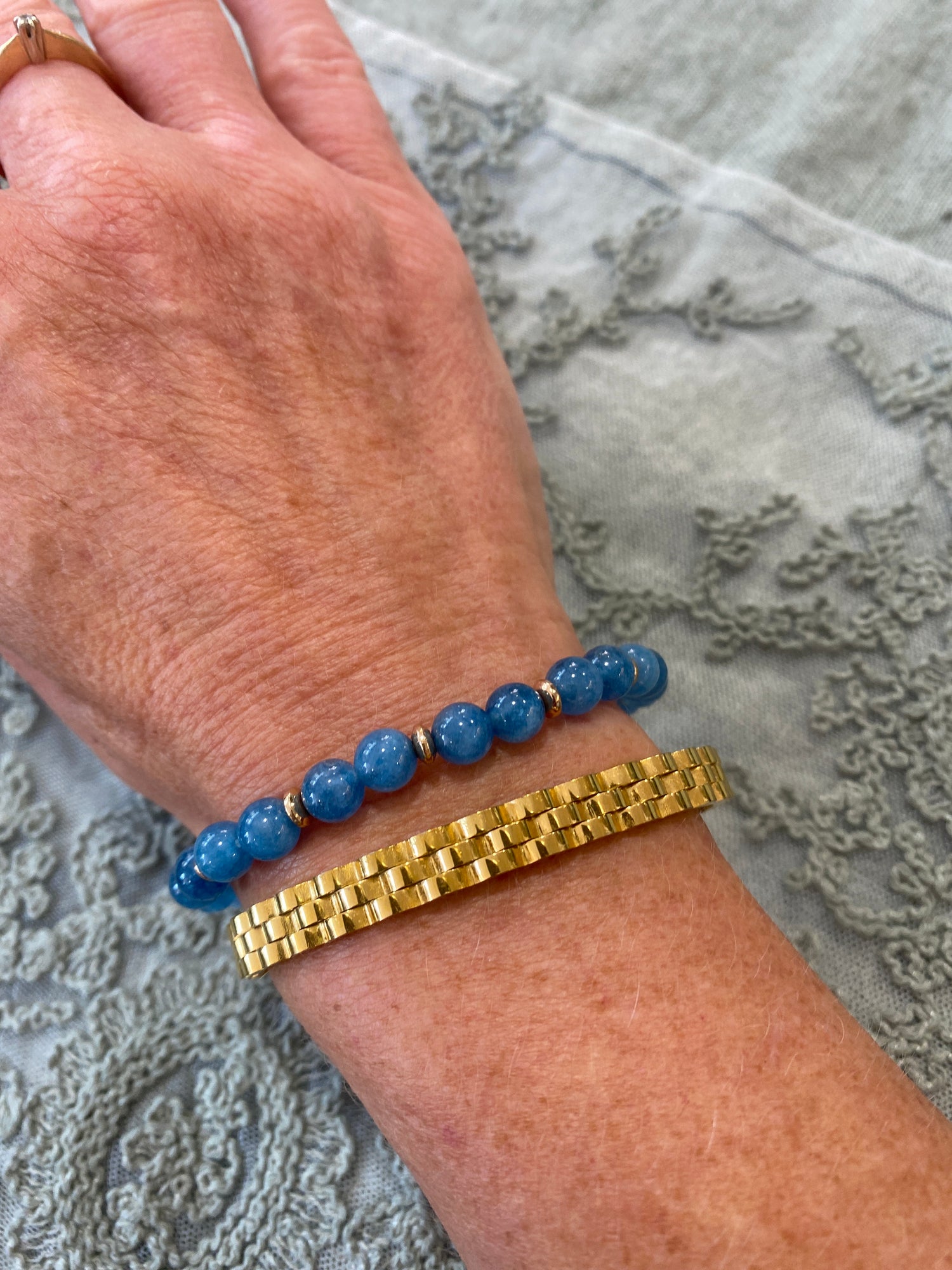 Bracelet - Natural Stones With Golden Spacers - Teal