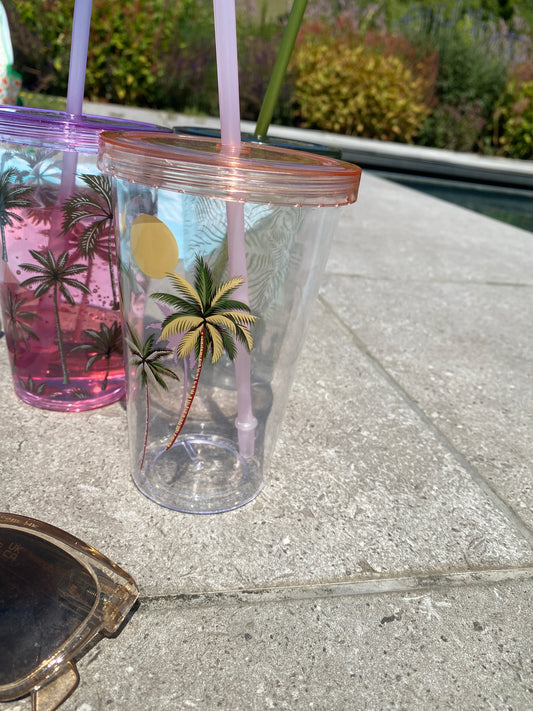 Mug with Straw - Tropical - Peach