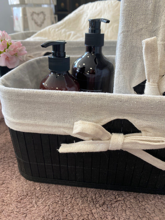 Basket - Lined - Bamboo - Black - Medium
