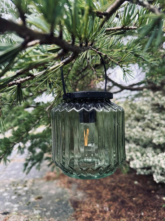 Hurricane Lamp - Green Glass - Solar