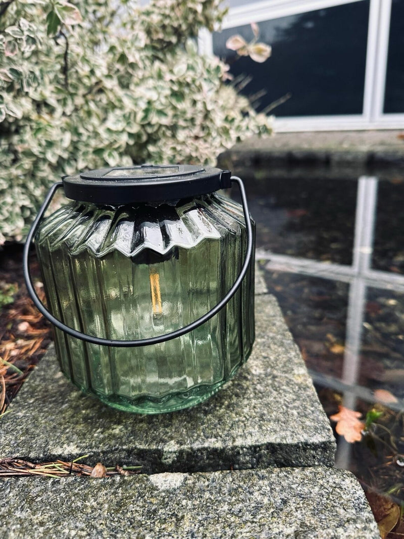 Hurricane Lamp - Green Glass - Solar