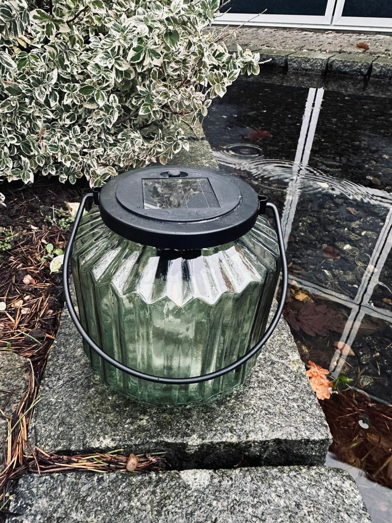 Hurricane Lamp - Green Glass - Solar