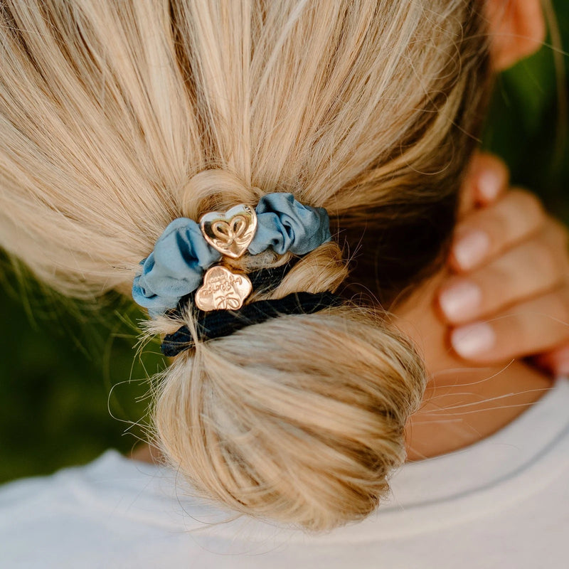 Scrunchie - Silk - Gold Heart - Faded Denim