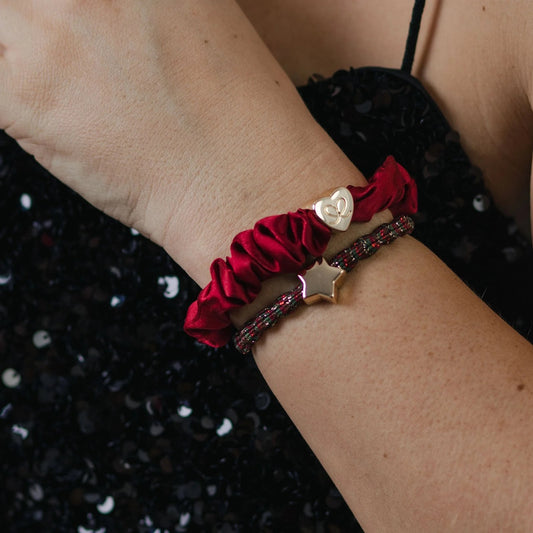 Hair Scrunchie - Silk - HEART BURGUNDY/G