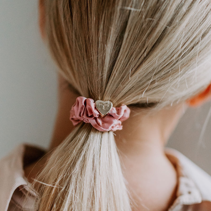 Hair Scrunchie - Silk - HEART CHAMPAGNE PINK/G