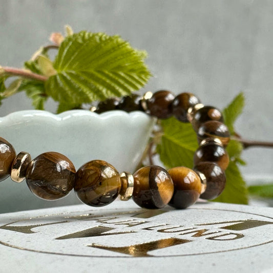 Bracelet - Natural Stones With Golden Spacers - Tiger Eye