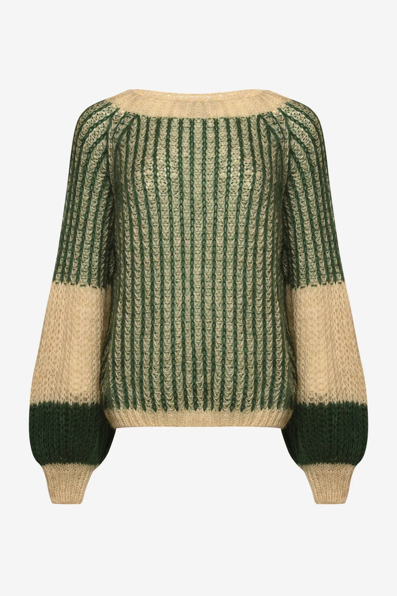 Jumper - LIANA Knit -Beige / Bottlegreen