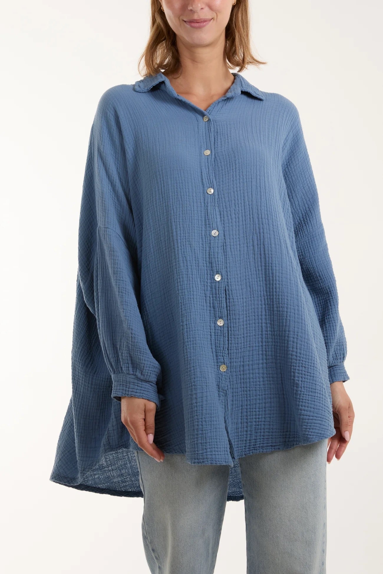 Evelyn Oversized Shirt Cheesecloth  - Denim Blue