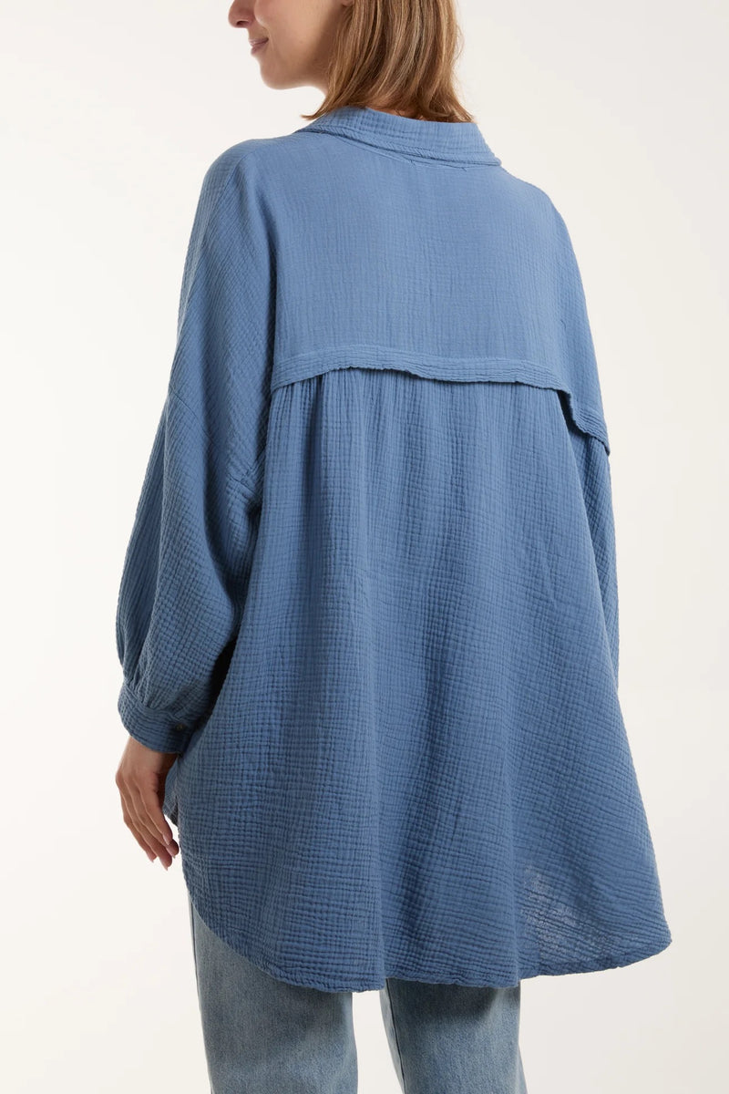 Evelyn Oversized Shirt Cheesecloth  - Denim Blue