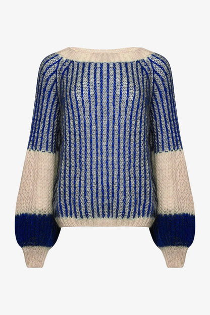 Jumper - LIANA Knit -Cream / Cobalt Blue