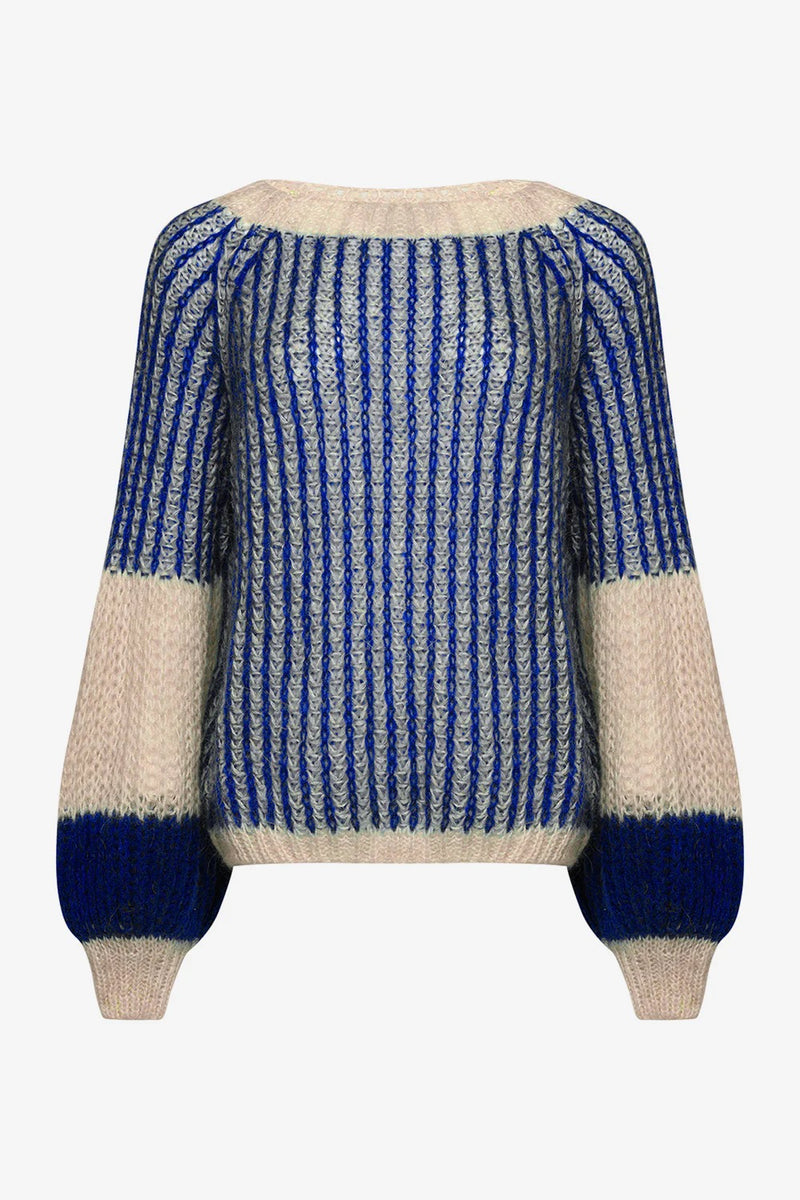 Jumper - LIANA Knit -Cream / Cobalt Blue