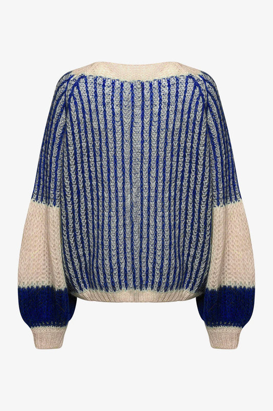 Jumper - LIANA Knit -Cream / Cobalt Blue