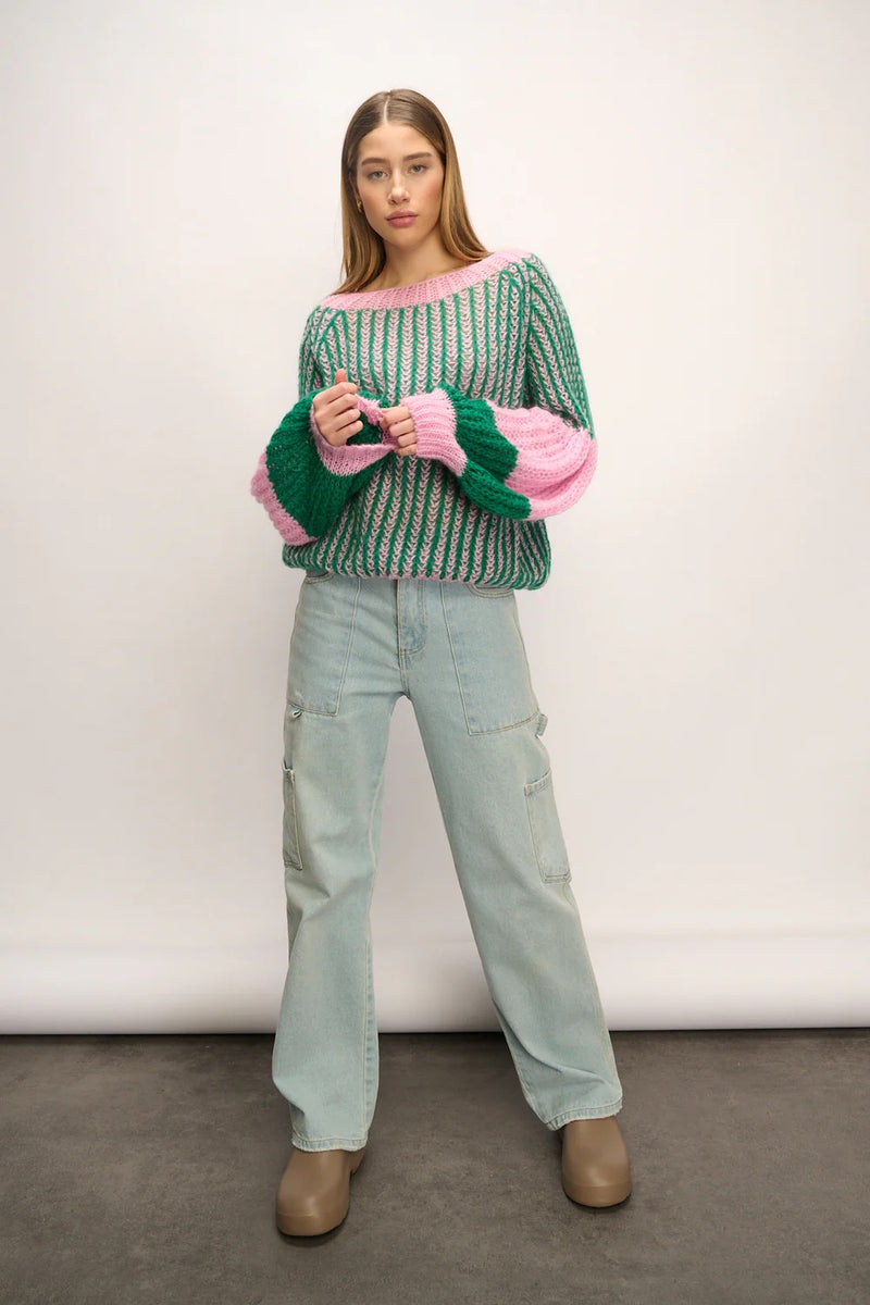 Jumper - LIANA Knit -Green / Bubblegum