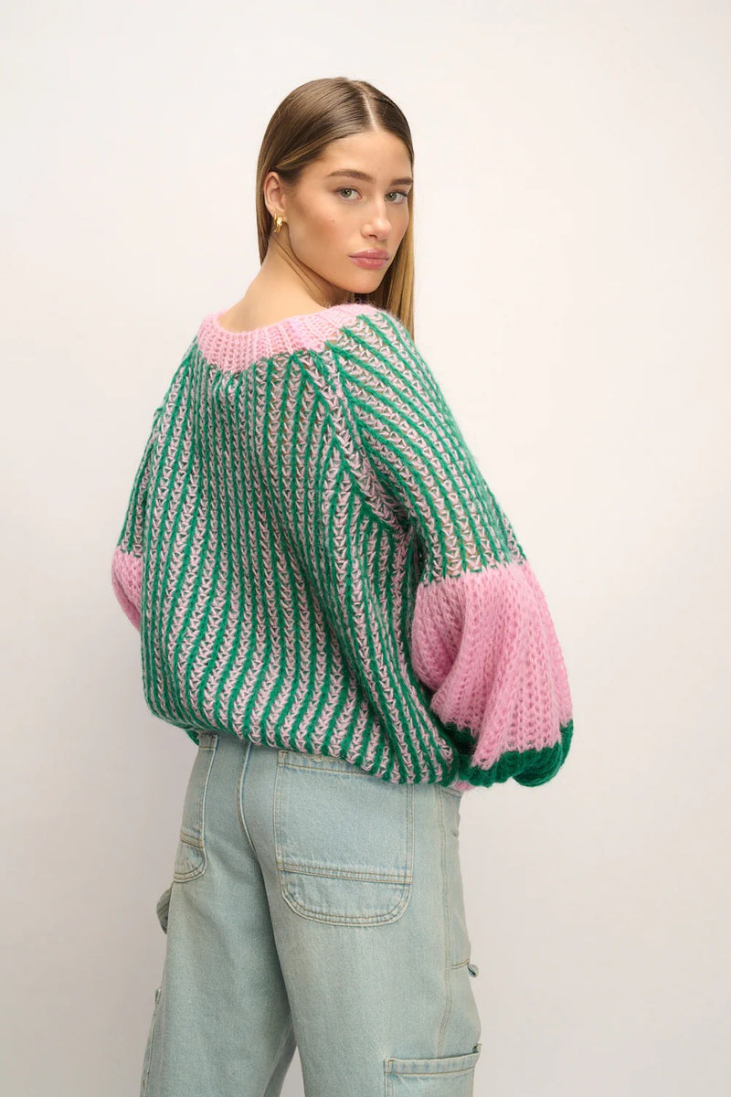 Jumper - LIANA Knit -Green / Bubblegum