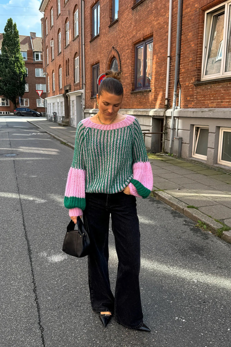 Jumper - LIANA Knit -Green / Bubblegum