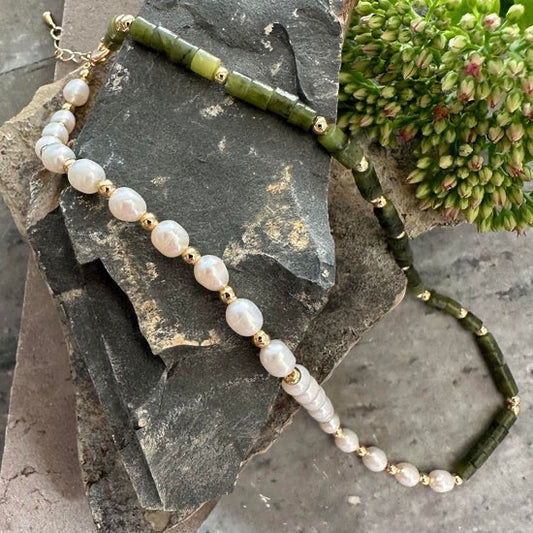 Necklace LILLY - Army With Freshwater Pearls - Gold Plated