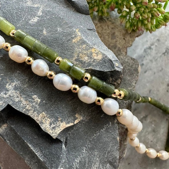 Necklace LILLY - Army With Freshwater Pearls - Gold Plated