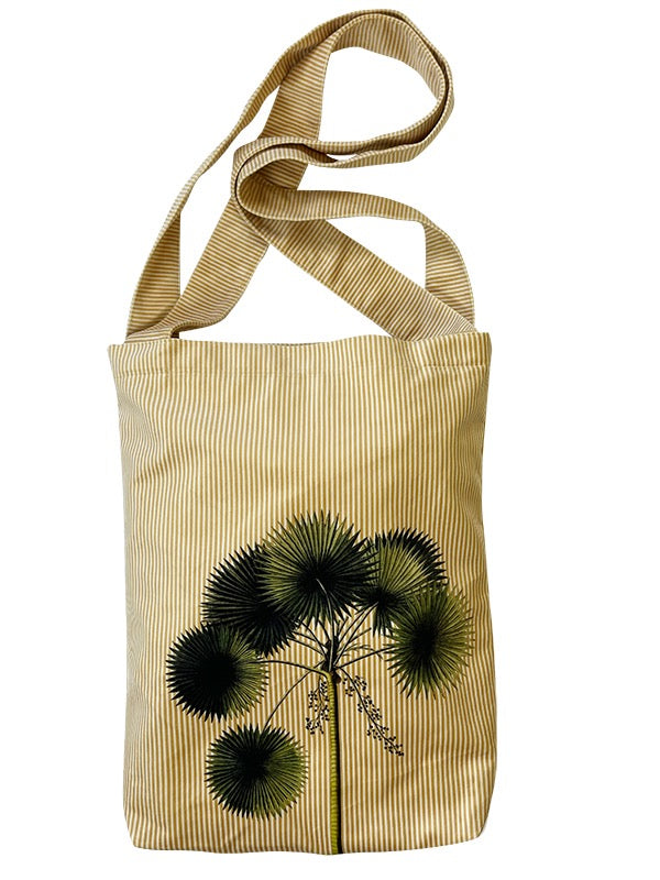 Tote Bag Crossbody - Stripe / Flower / Beige