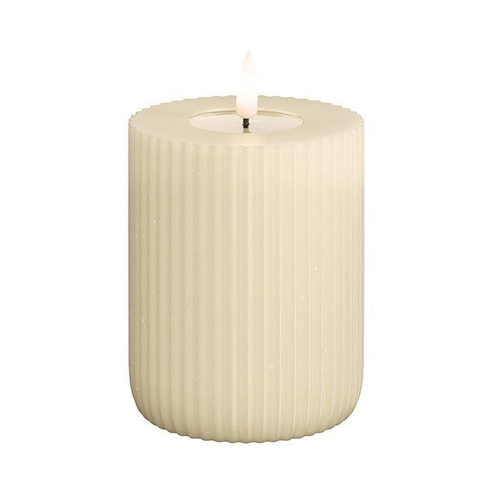 Block Candle LED- Ridged - 8 x 10cm - Cream