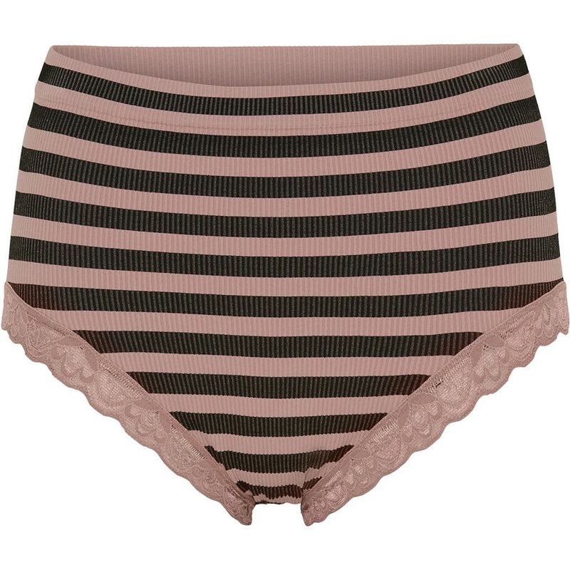 ISA Stripe Midi Knickers with lace - Nero/Rosa Antico