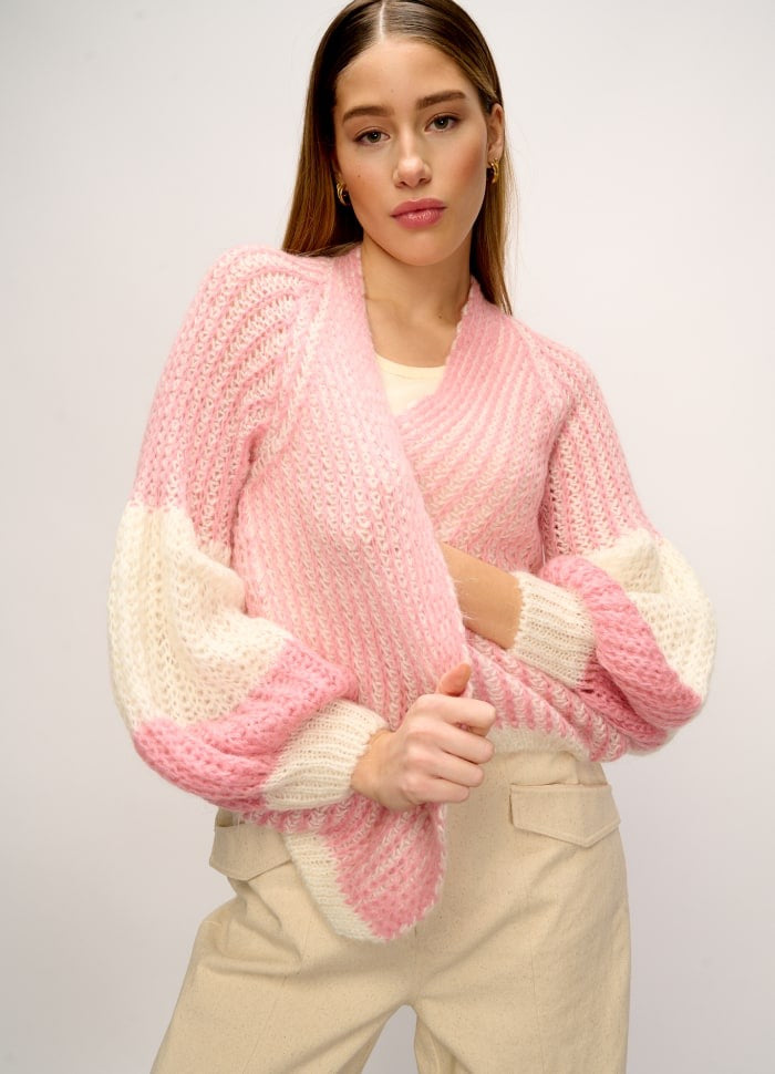 Cardigan - LIANA Knit -White / Rose