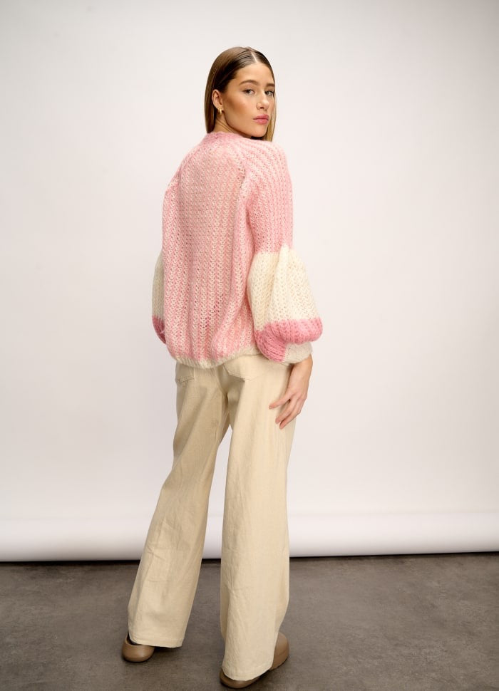 Cardigan - LIANA Knit -White / Rose