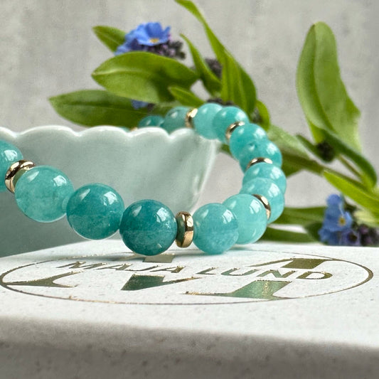 Bracelet - Natural Stones With Golden Spacers - Aqua Green