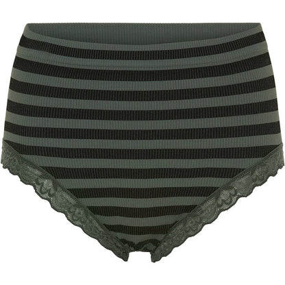 ISA Stripe Midi Knickers With Lace - Nero/Olive
