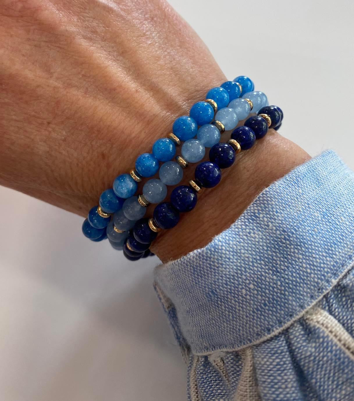 Bracelet - Natural Stones With Golden Spacers - Denim Blue