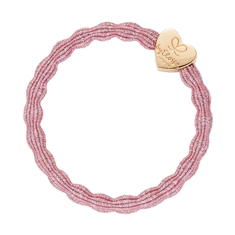 Hair Tie Metallic - Gold Heart - Rose Pink