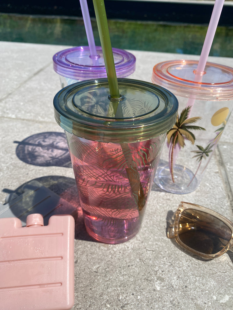 Mug with Straw - Tropical - Green