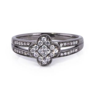 Juleo Jewellery - Pave Set Clover Ring - Black Rhodium