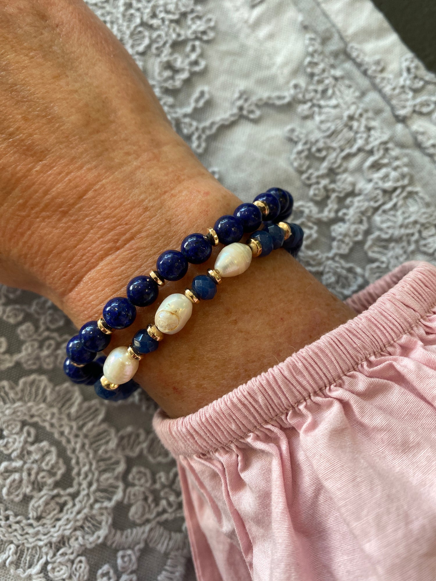 Bracelet - ELSA - Semiprecious With Freshwater Pearl - Midnight Blue