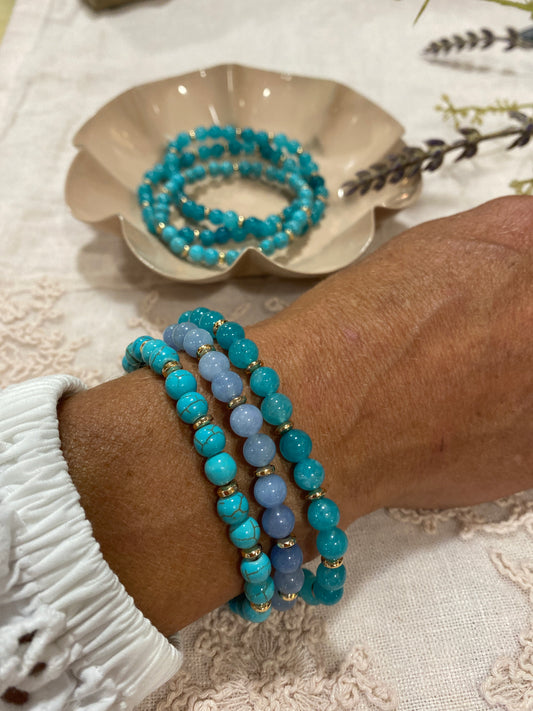 Bracelet - Natural Stones With Golden Spacers - Turquoise