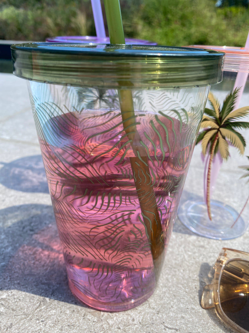 Mug with Straw - Tropical - Green